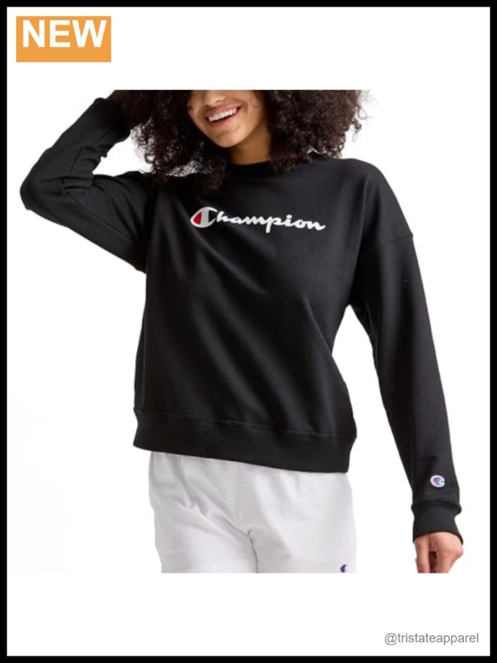 Champion Powerblend Crewneck Loose Fit Midweight Fleece Script Logo Sweatshirt